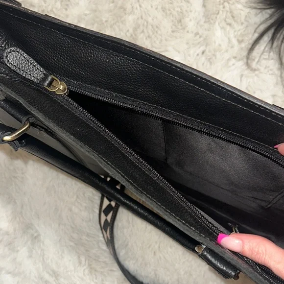 GORGEOUS Black & White Checkerboard Leather Tote with Haircalf Accent - Picture 5 of 5